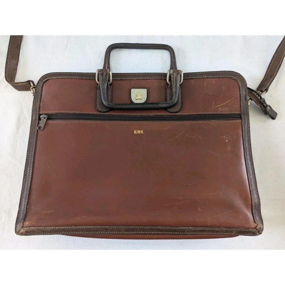 Vintage Mark Cross Men's Brown Leather Briefcase Made In Italy 80s Attache